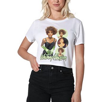 Juniors' Whitney Houston Graphic Crop Tee