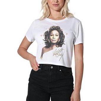 Juniors' Whitney Houston Graphite Star Crop Tee