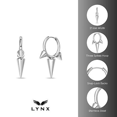 Men's LYNX Ion Plated Stainless Steel Spike Hoop Earrings