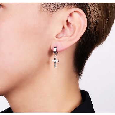Men's LYNX Ion Over Stainless Steel Cross Hoop Earrings