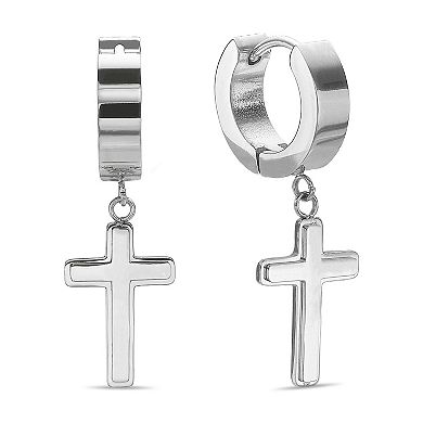 Men's LYNX Ion Over Stainless Steel Cross Hoop Earrings
