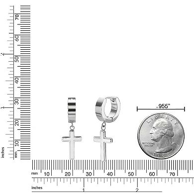 Men's LYNX Ion Over Stainless Steel Cross Hoop Earrings