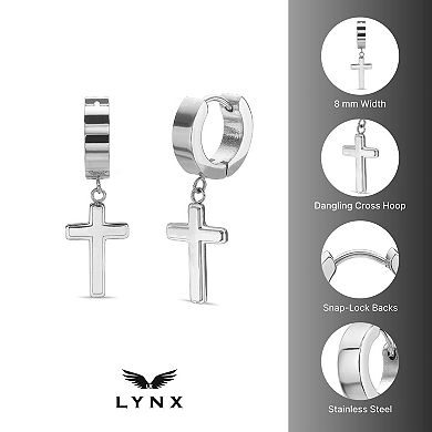 Men's LYNX Ion Over Stainless Steel Cross Hoop Earrings