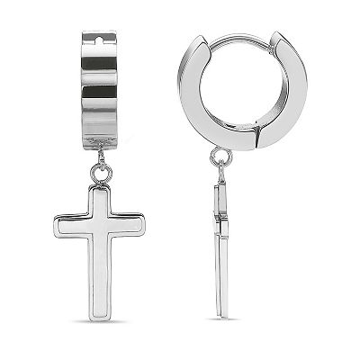 Men's LYNX Ion Over Stainless Steel Cross Hoop Earrings