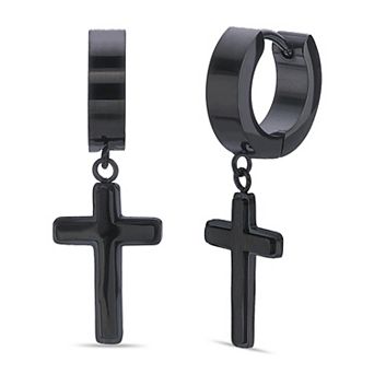 Men's LYNX Ion Over Stainless Steel Cross Hoop Earrings