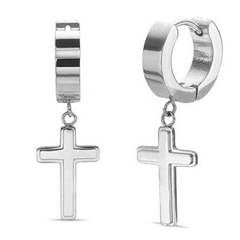 Men's LYNX Ion Over Stainless Steel Cross Hoop Earrings