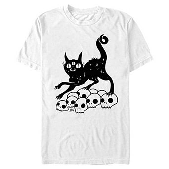 Big & Tall Cat Walking on Skulls Graphic Tee