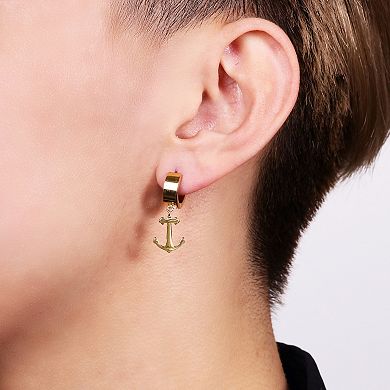 Men's LYNX Ion Plated Stainless Steel Anchor Hoop Earrings
