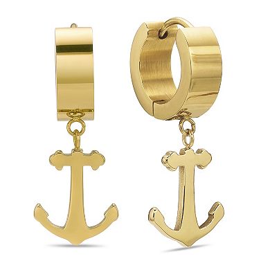 Men's LYNX Ion Plated Stainless Steel Anchor Hoop Earrings
