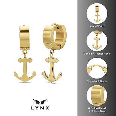 Men's LYNX Ion Plated Stainless Steel Anchor Hoop Earrings