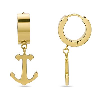 Men's LYNX Ion Plated Stainless Steel Anchor Hoop Earrings