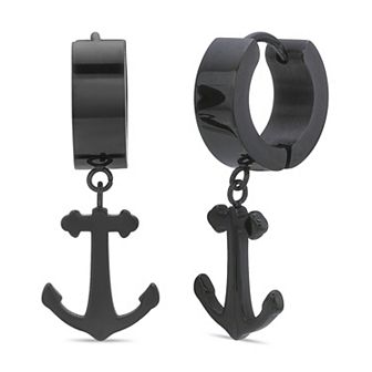 Men's LYNX Ion Plated Stainless Steel Anchor Hoop Earrings