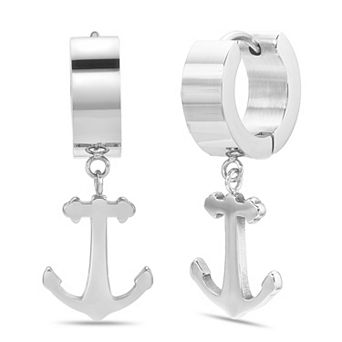 Men's LYNX Ion Plated Stainless Steel Anchor Hoop Earrings