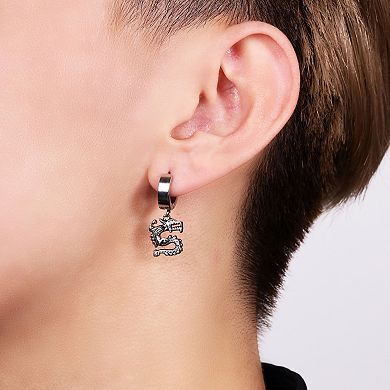Men's LYNX Ion Plated Stainless Steel Dragon Hoop Earrings