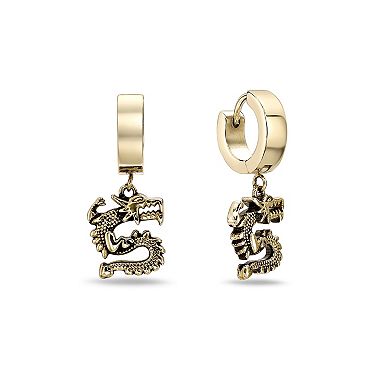 Men's LYNX Ion Plated Stainless Steel Dragon Hoop Earrings