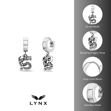 Men's LYNX Ion Plated Stainless Steel Dragon Hoop Earrings