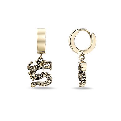 Men's LYNX Ion Plated Stainless Steel Dragon Hoop Earrings
