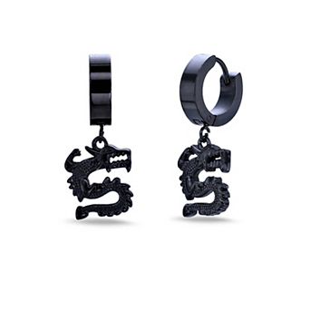 Men's LYNX Ion Plated Stainless Steel Dragon Hoop Earrings