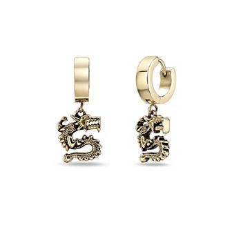 Men's LYNX Ion Plated Stainless Steel Dragon Hoop Earrings