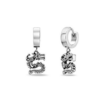Men's LYNX Ion Plated Stainless Steel Dragon Hoop Earrings