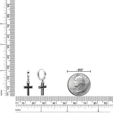 Men's LYNX Sterling Silver Black Enamel Cross Earrings