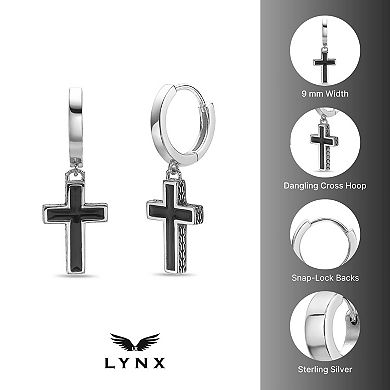 Men's LYNX Sterling Silver Black Enamel Cross Earrings
