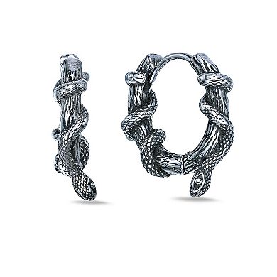 Men's LYNX Stainless Steel Snake Coil Hoop Earrings