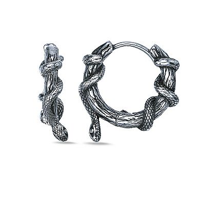 Men's LYNX Stainless Steel Snake Coil Hoop Earrings