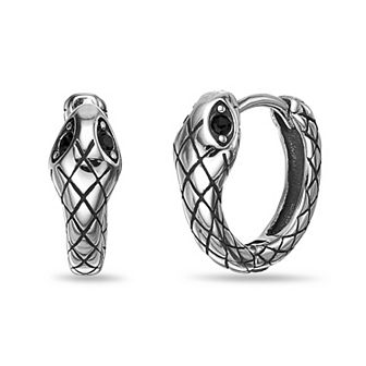 Men's LYNX Stainless Steel Cubic Zirconia Snake Hoop Earrings