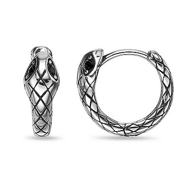 Men's LYNX Stainless Steel Cubic Zirconia Snake Hoop Earrings