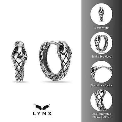 Men's LYNX Stainless Steel Cubic Zirconia Snake Hoop Earrings