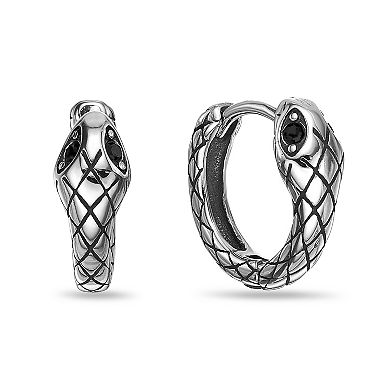 Men's LYNX Stainless Steel Cubic Zirconia Snake Hoop Earrings