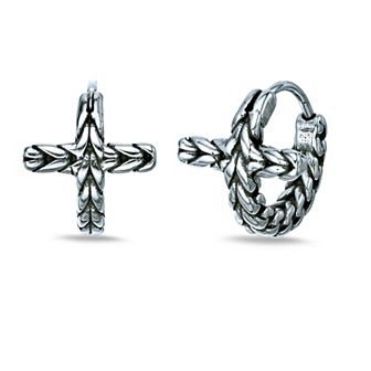 Men's LYNX Stainless Steel Cross Hoop Earrings