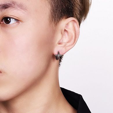 Men's LYNX Stainless Steel Cross Hoop Earrings