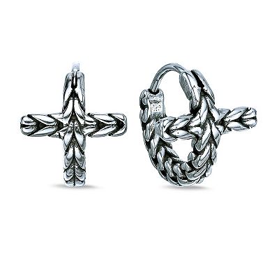 Men's LYNX Stainless Steel Cross Hoop Earrings