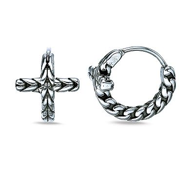 Men's LYNX Stainless Steel Cross Hoop Earrings