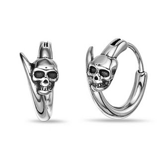 Men's LYNX Stainless Steel Skull Hoop Earrings