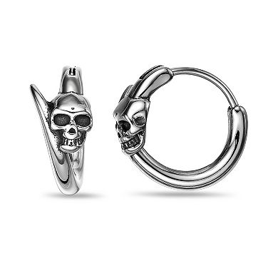 Men's LYNX Stainless Steel Skull Hoop Earrings