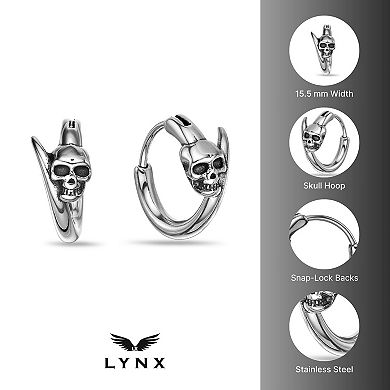Men's LYNX Stainless Steel Skull Hoop Earrings