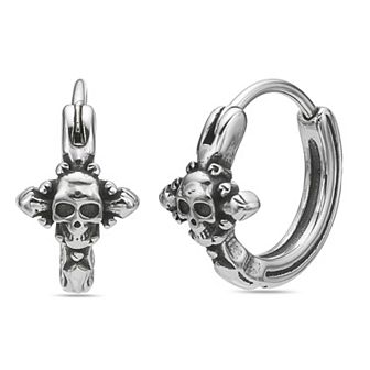 Men's LYNX Ion Over Stainless Steel Skull Hoop Earrings