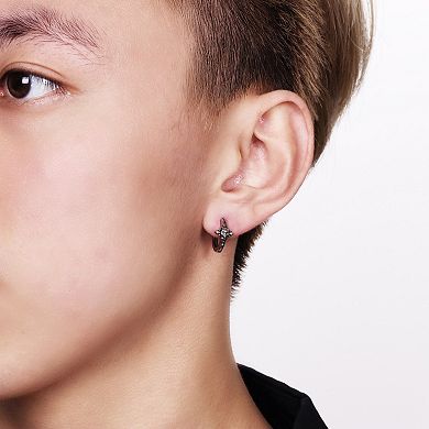 Men's LYNX Ion Over Stainless Steel Skull Hoop Earrings