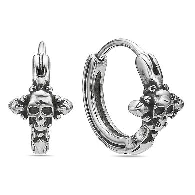 Men's LYNX Ion Over Stainless Steel Skull Hoop Earrings