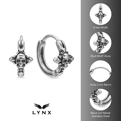 Men's LYNX Ion Over Stainless Steel Skull Hoop Earrings
