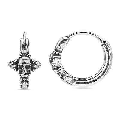 Men's LYNX Ion Over Stainless Steel Skull Hoop Earrings