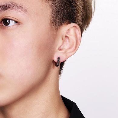 Men's LYNX Black Ion Plated Stainless Steel Hoop Earrings