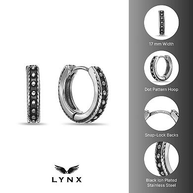 Men's LYNX Black Ion Plated Stainless Steel Hoop Earrings