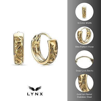 Men's LYNX Gold Tone Ion Plated Stainless Steel Hoop Earrings