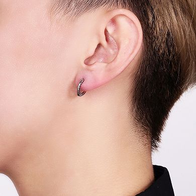 Men's LYNX Black Ion Plated Stainless Steel Hoop Earrings
