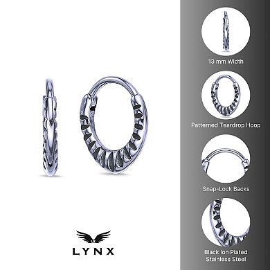 Men's LYNX Black Ion Plated Stainless Steel Hoop Earrings