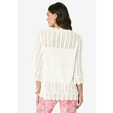 Roaman's Women's Plus Size Pointelle Pullover Sweater
